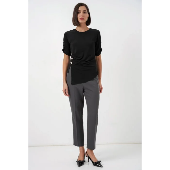 Düğme Detaylı Sandy Bluz 992 - Siyah