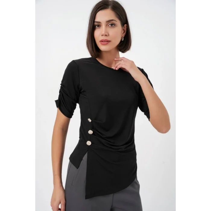 Düğme Detaylı Sandy Bluz 992 - Siyah