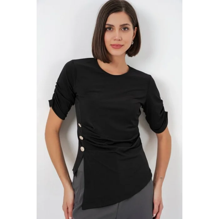 Düğme Detaylı Sandy Bluz 992 - Siyah