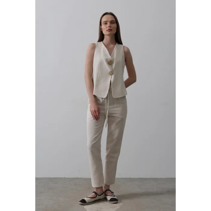 Düğme Detaylı Yelek - Krem