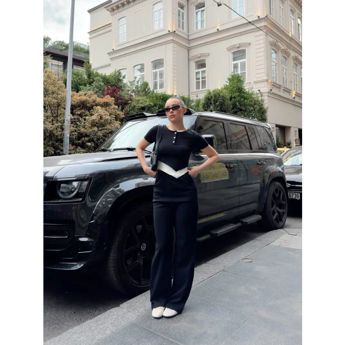 Düğme yakalı siyah alt üst takım s3943