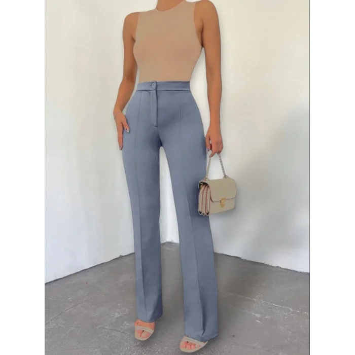 Düğmeli Likralı Pantolon -Gri