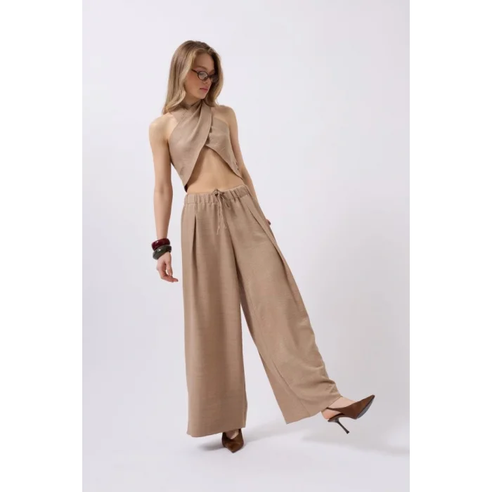 Düşük Bel Oversize Keten Pantolon