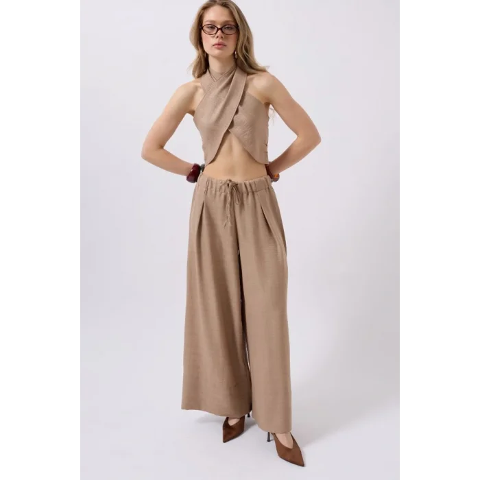 Düşük Bel Oversize Keten Pantolon