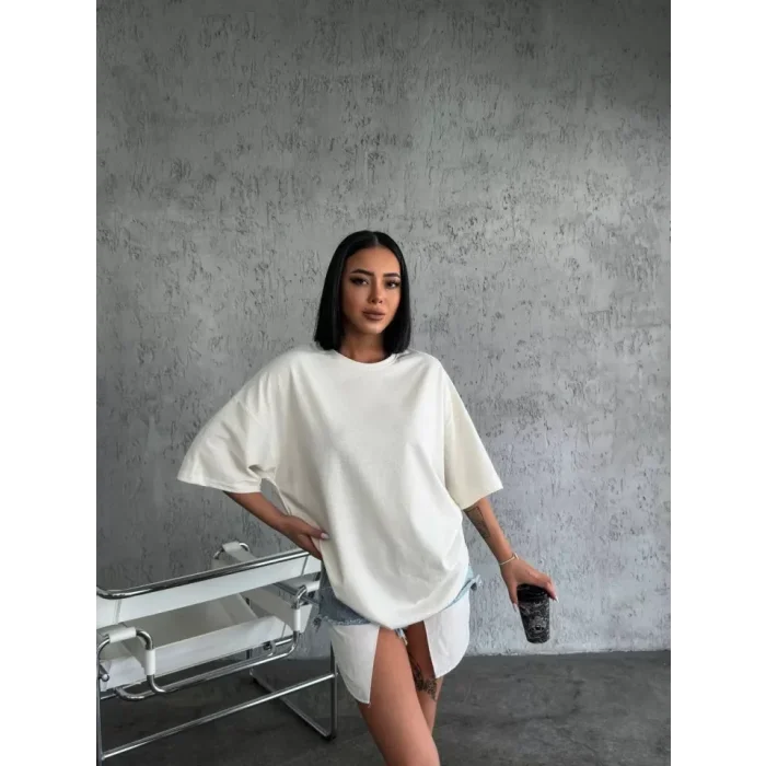 Düz Biskilet Yaka  T-shirt - Beyaz
