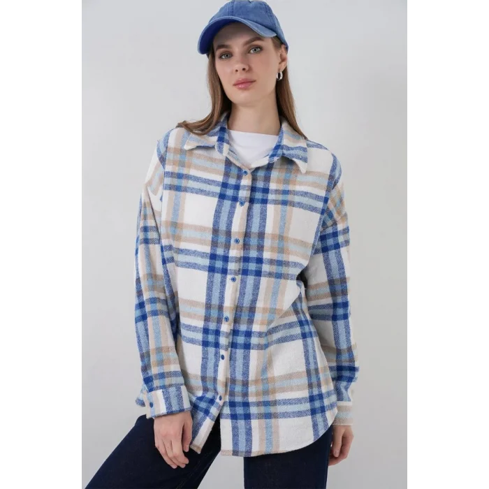 Ekose Desen Oversize Oduncu Gömlek 3854 A.Ekru