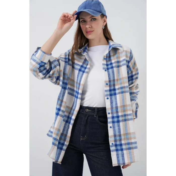 Ekose Desen Oversize Oduncu Gömlek 3854 A.Ekru