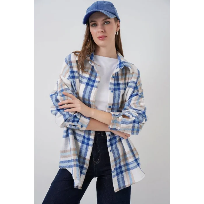 Ekose Desen Oversize Oduncu Gömlek 3854 A.Ekru