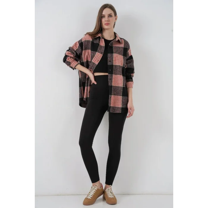 Ekose Desen Oversize Oduncu Gömlek 3854 A.Pudra