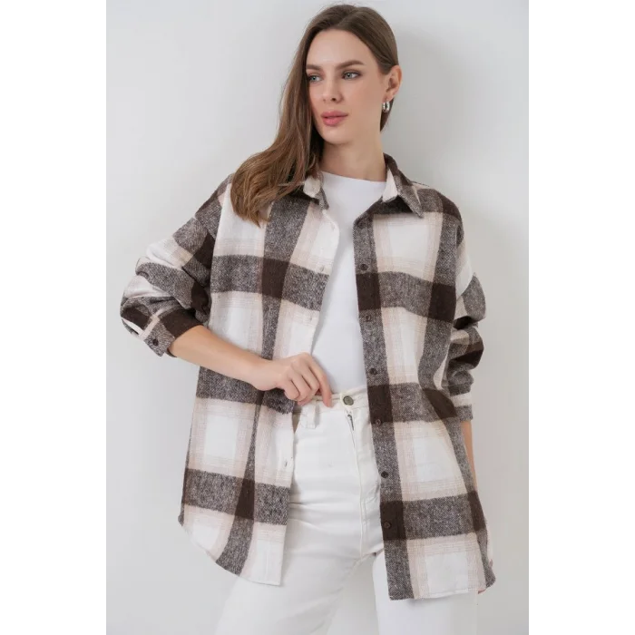 Ekose Desen Oversize Oduncu Gömlek 3854 Bisküvi