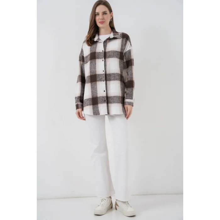 Ekose Desen Oversize Oduncu Gömlek 3854 Bisküvi