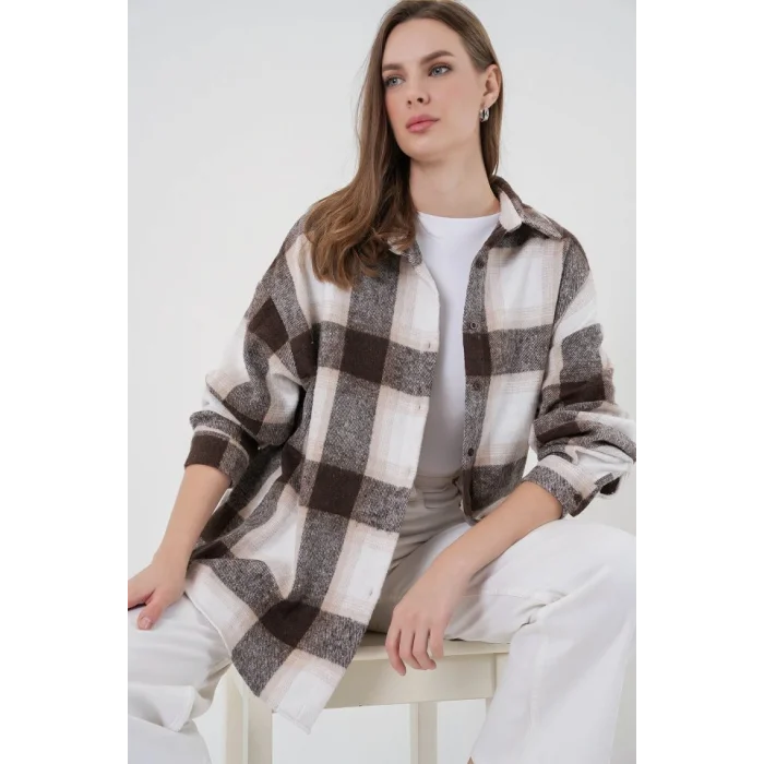 Ekose Desen Oversize Oduncu Gömlek 3854 Bisküvi