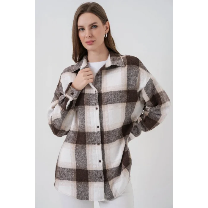 Ekose Desen Oversize Oduncu Gömlek 3854 Bisküvi