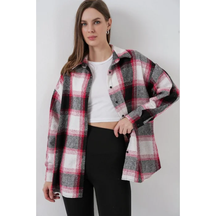 Ekose Desen Oversize Oduncu Gömlek 3854 Kiremit