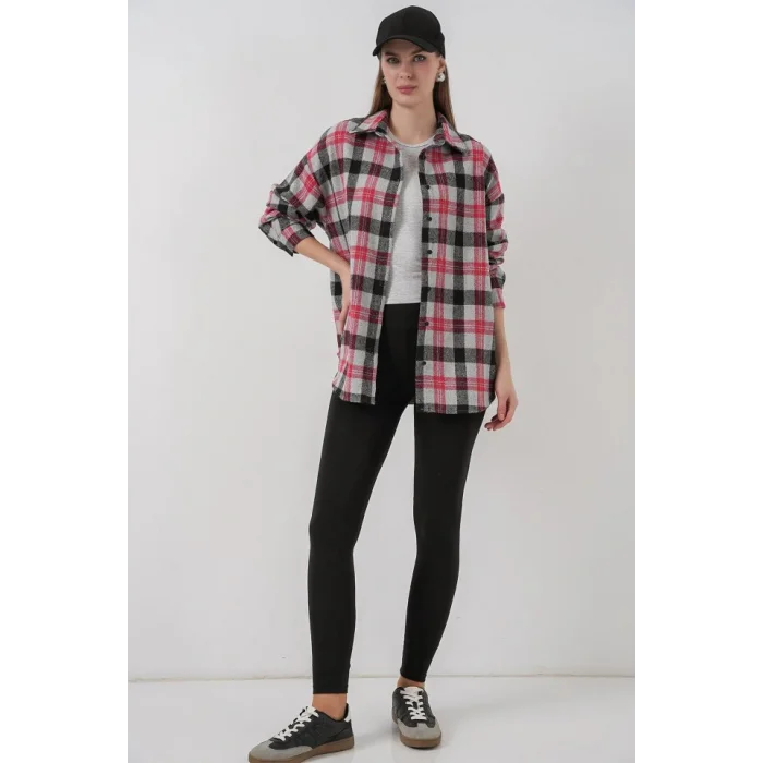 Ekose Desen Oversize Oduncu Gömlek 3854 Nar