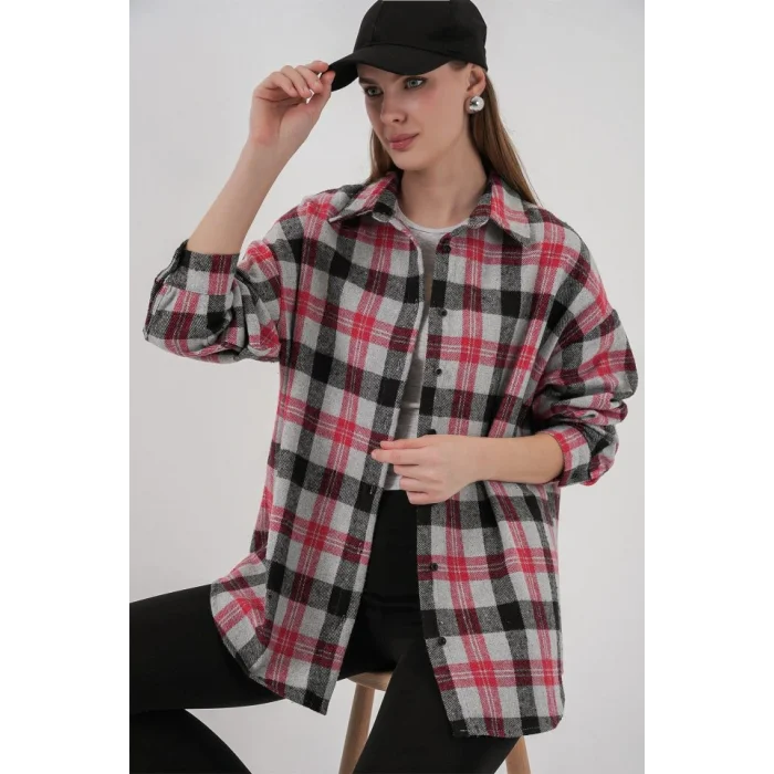 Ekose Desen Oversize Oduncu Gömlek 3854 Nar