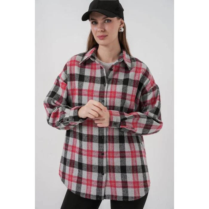 Ekose Desen Oversize Oduncu Gömlek 3854 Nar