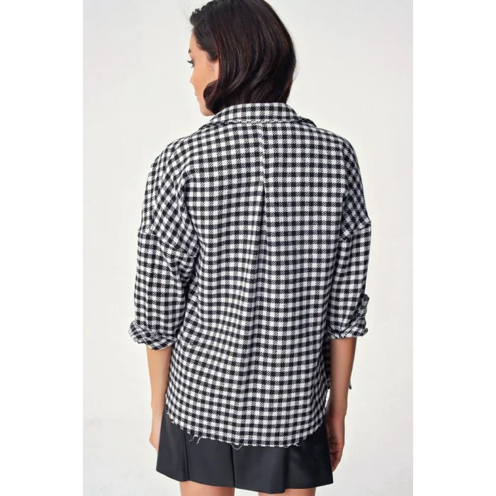 Ekose Desen Oversize Oduncu Gömlek 3854 - Siyah - Beyaz