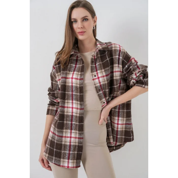 Ekose Desen Oversize Oduncu Gömlek 3854 Vizon