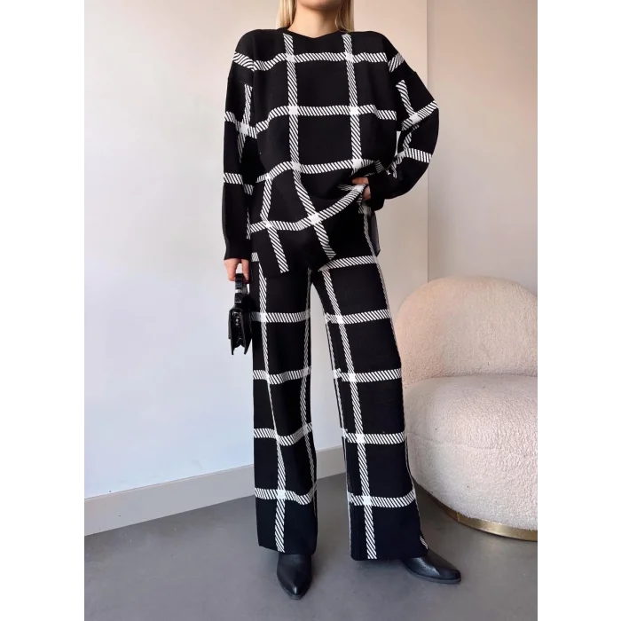 Ekoseli triko takım siyahbeyaz