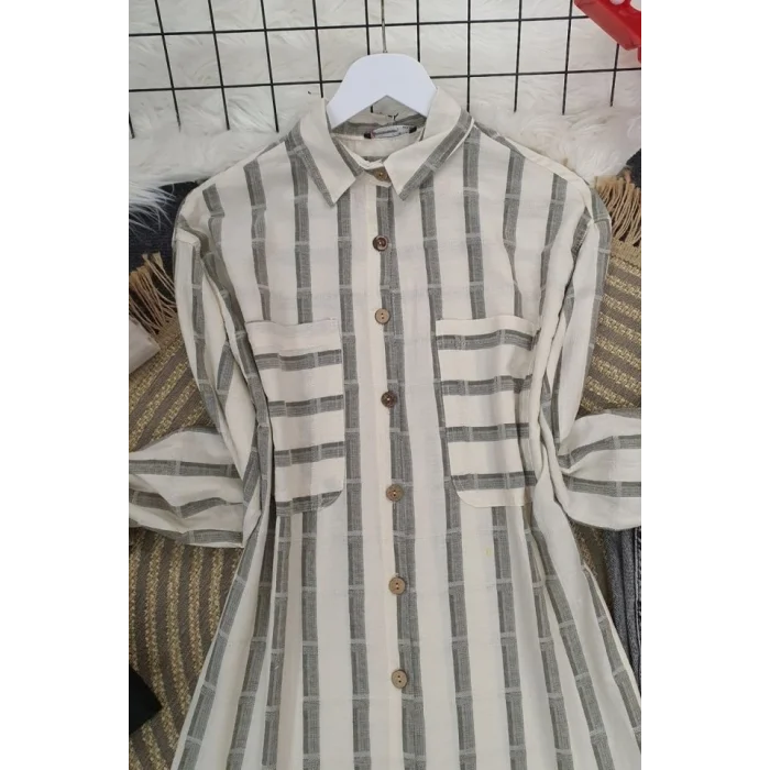 Eteği Püsküllü Gömlek -Bej