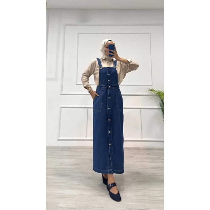 Etekli salopet enzim süper taş yıkama koyu mavi d2521