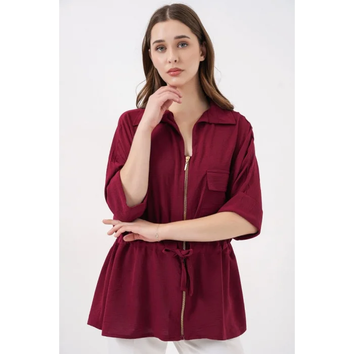 Fermuarlı Gömlek 0721 - Bordo