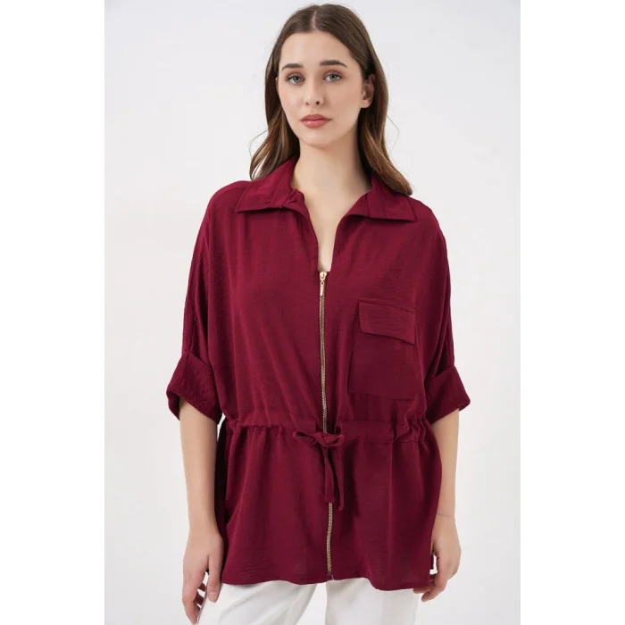 Fermuarlı Gömlek 0721 - Bordo