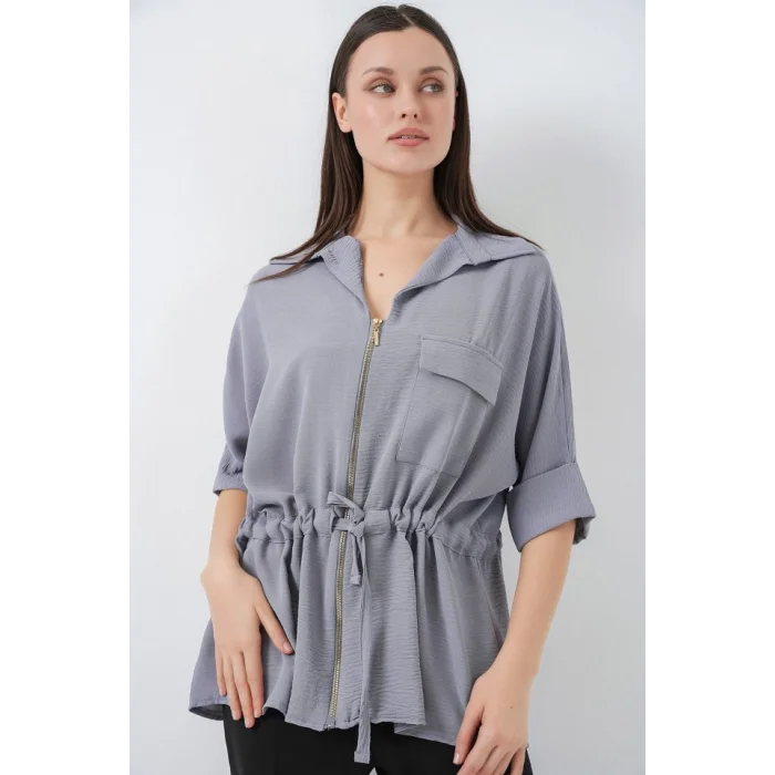 Fermuarlı Gömlek 0721 - Gri