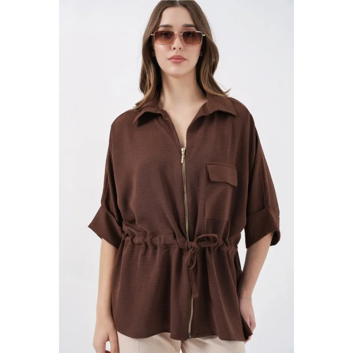 Fermuarlı Gömlek 0721 - Kahverengi