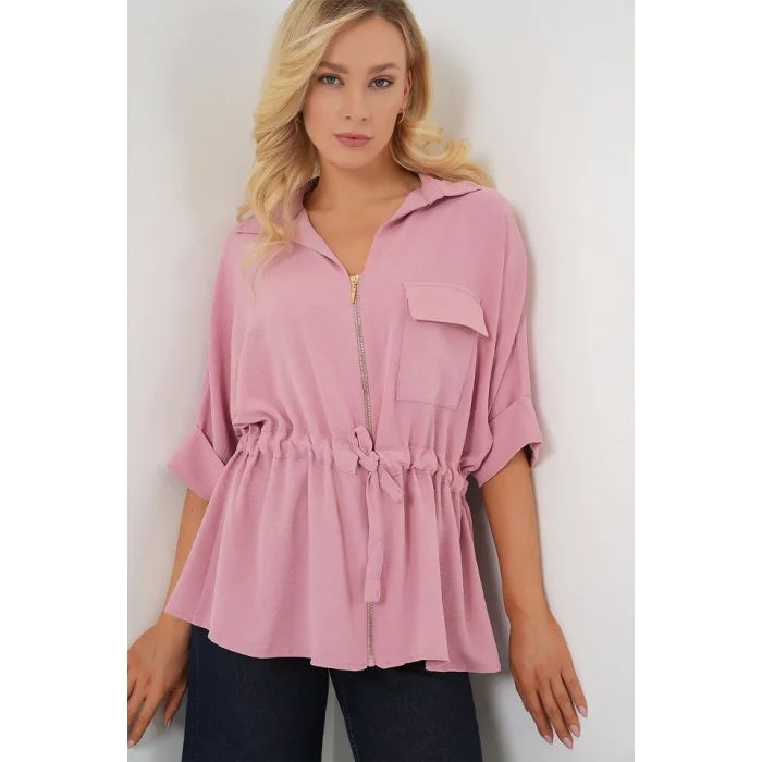 Fermuarlı Gömlek 0721 - Pudra