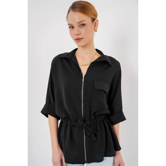 Fermuarlı Gömlek 0721 - Siyah