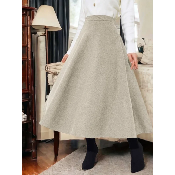 Fermuarlı Kaşe Çan Etek    -Bej