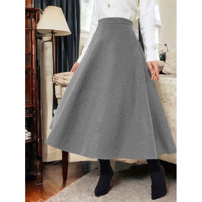 Fermuarlı Kaşe Çan Etek   -Gri