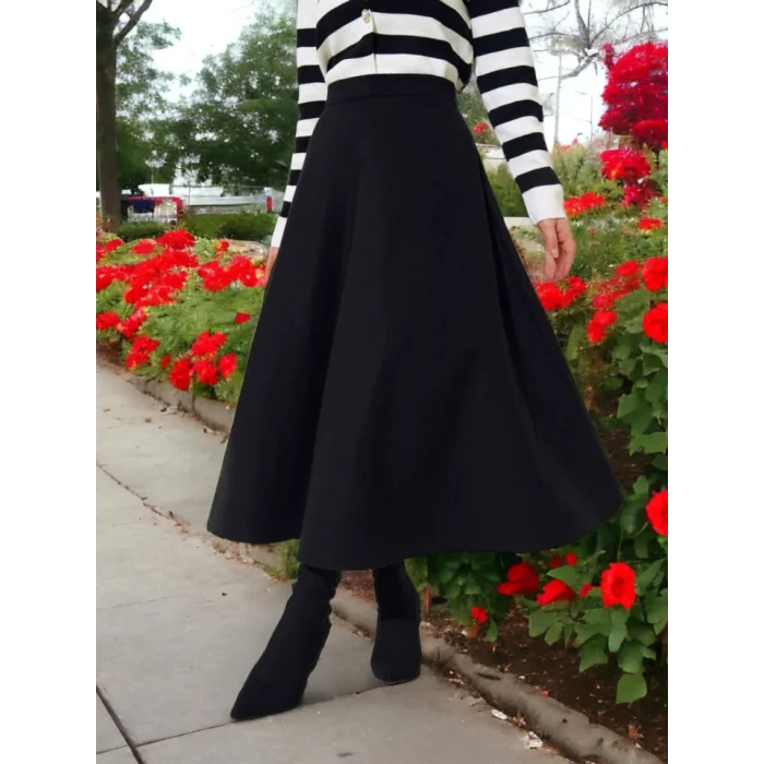 Fermuarlı Kaşe Çan Etek -Siyah