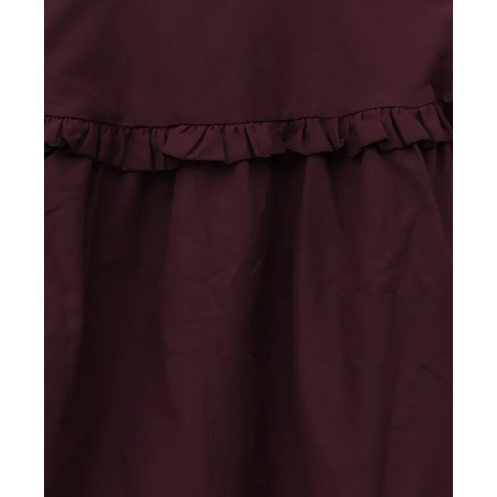 Fırfır Detaylı Düğmeli Kısa Gömlek -Bordo