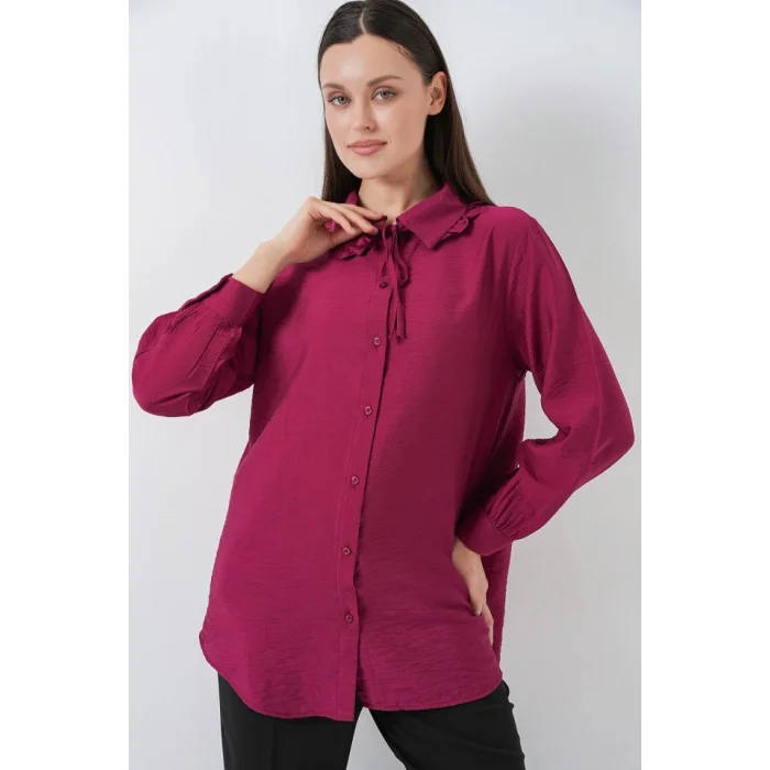 Fırfırlı Uzun Gömlek Tunik 5952 - Bordo