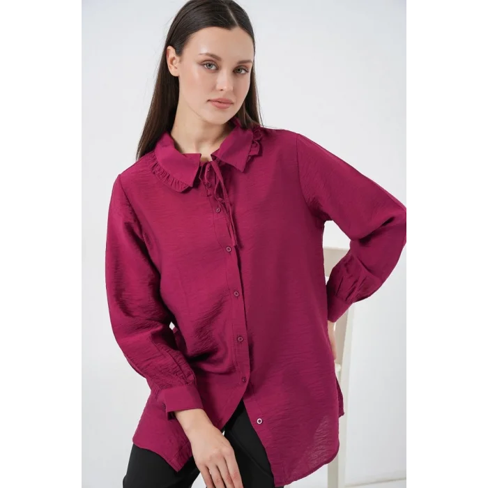 Fırfırlı Uzun Gömlek Tunik 5952 - Bordo