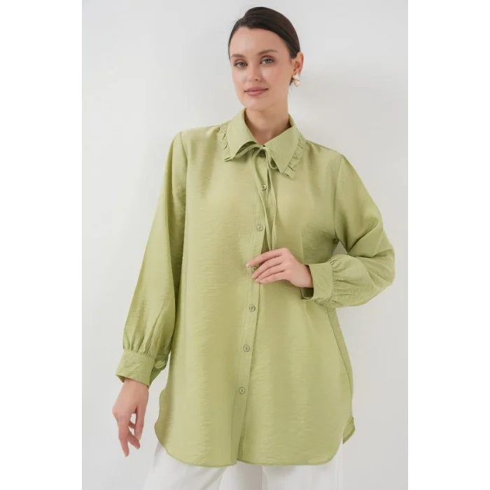 Fırfırlı Uzun Gömlek Tunik 5952 - Çağla