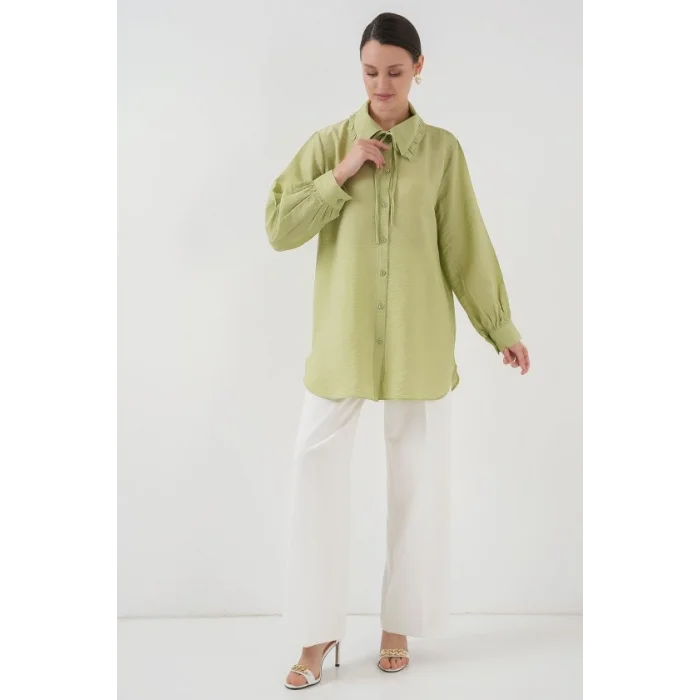 Fırfırlı Uzun Gömlek Tunik 5952 - Çağla