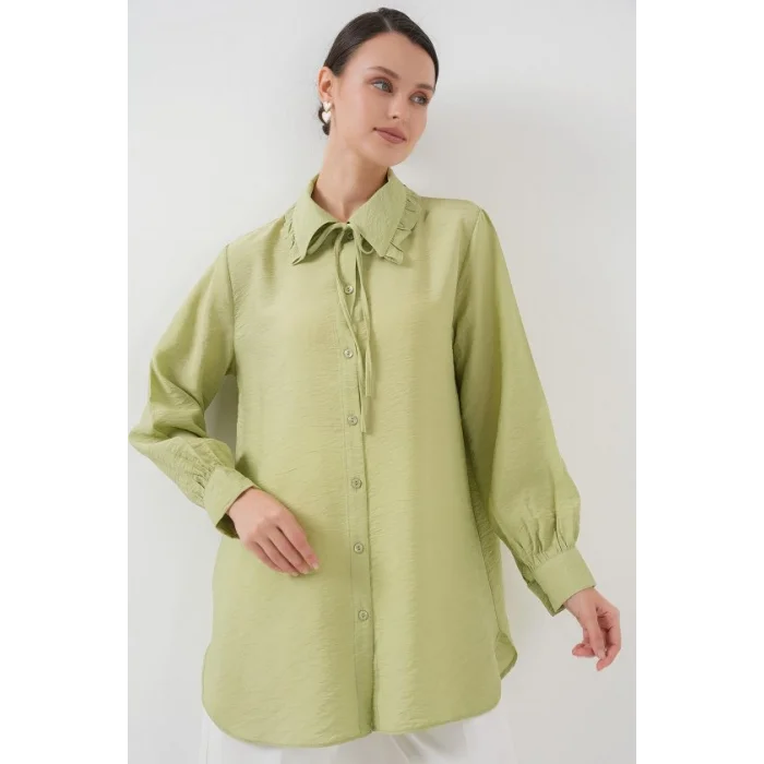 Fırfırlı Uzun Gömlek Tunik 5952 - Çağla