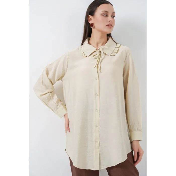 Fırfırlı Uzun Gömlek Tunik 5952 - Ekru