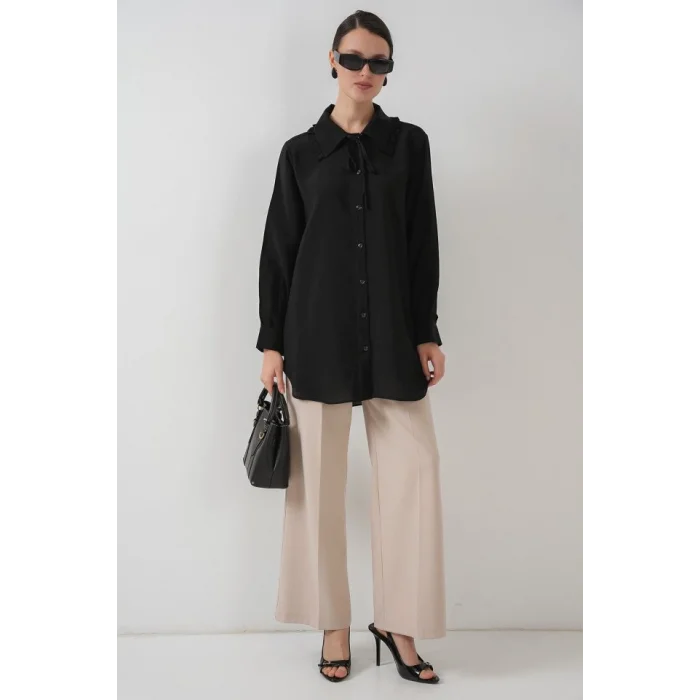 Fırfırlı Uzun Gömlek Tunik 5952 - Siyah
