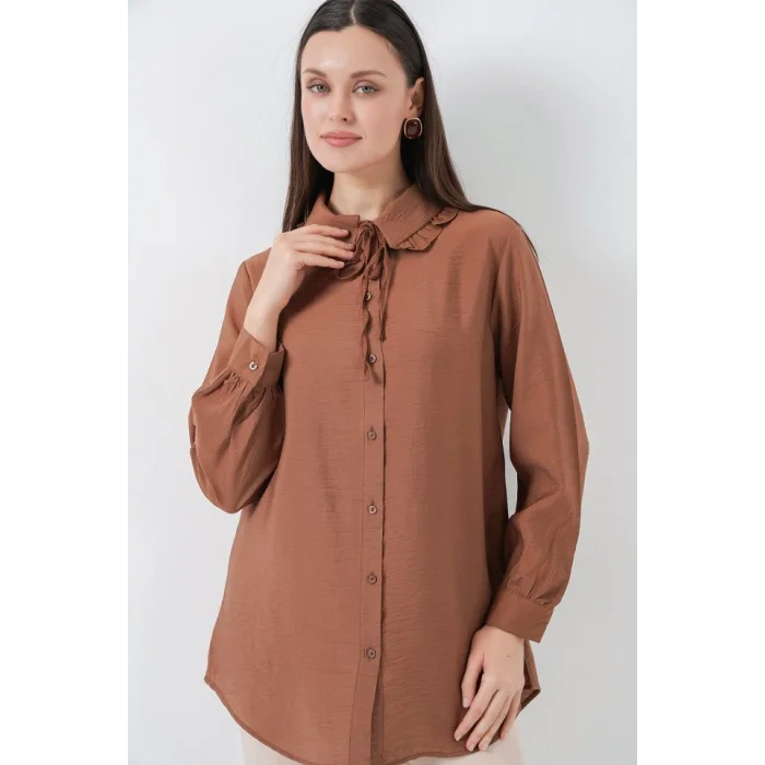 Fırfırlı Uzun Gömlek Tunik 5952 - Sütlü Kahve
