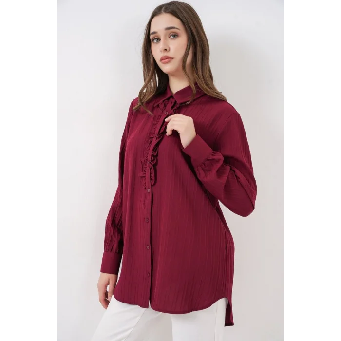 Fırfırlı Uzun Gömlek Tunik 5953 - Bordo