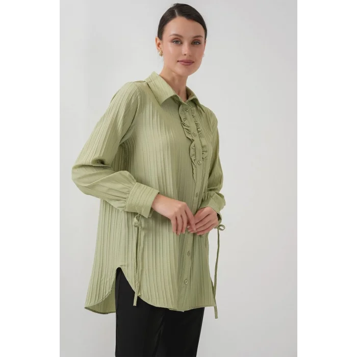 Fırfırlı Uzun Gömlek Tunik 5953 - Çağla