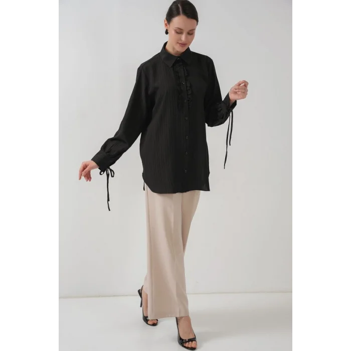 Fırfırlı Uzun Gömlek Tunik 5953 - Siyah