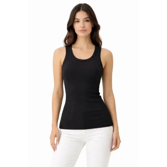 Fitilli Likralı Kaşkorse Atlet Vücuda Oturan Basic Şıklık - Siyah