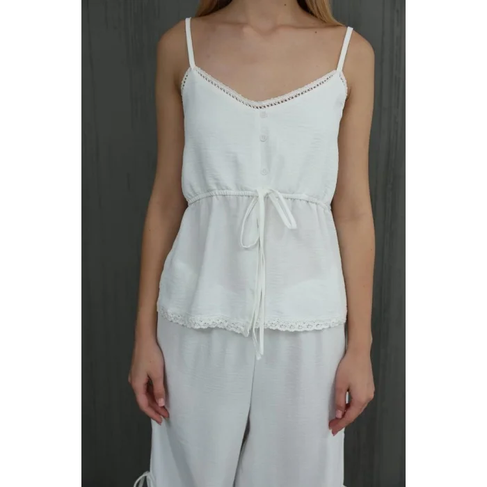 Fiyonklu Bluz Takım - Beyaz