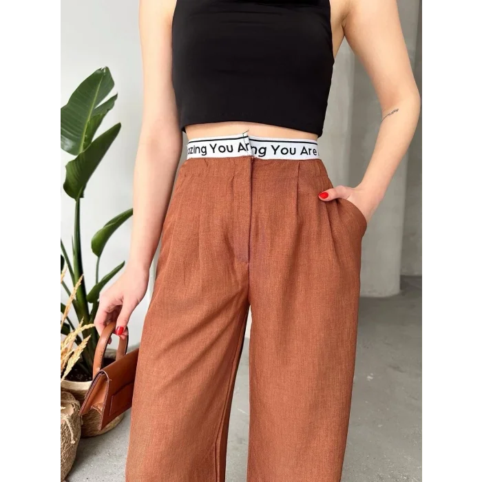 Flamlı kahve pantolon